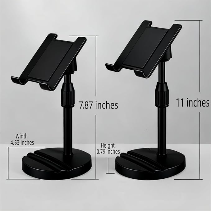 Versatile Dual Phone Holder Mount, Adjustable Height & 360° Rotation, Ergonomic Stand for Simultaneous Phone and Tablet Use, Perfect for Home, Office, and Travel