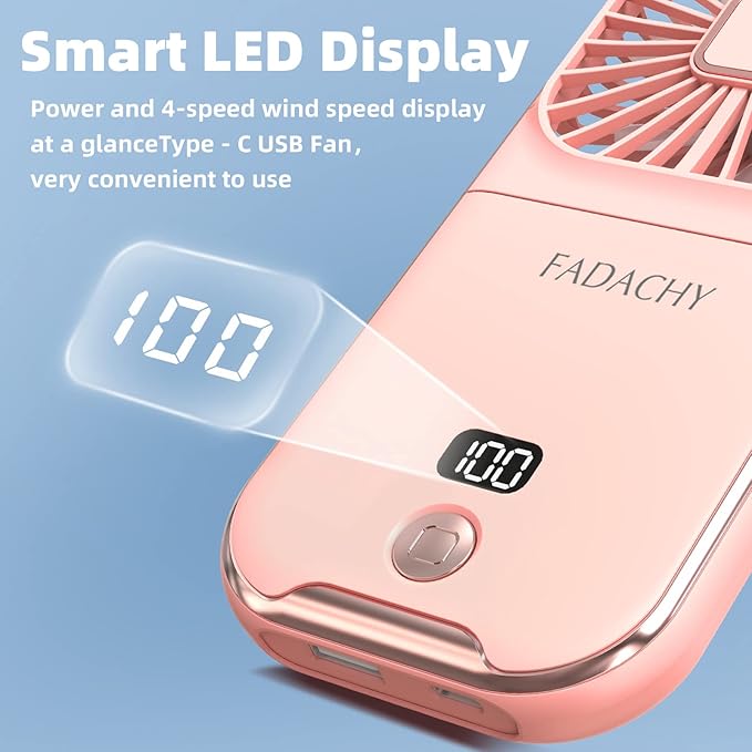FADACHY Portable Fan Rechargeable, Mini Handheld Fan,Electric Personal Fan 3000mAh Battery Operated Hand Held Fan with Lanyard,Small Fan for Desk Office Outdoor Indoor