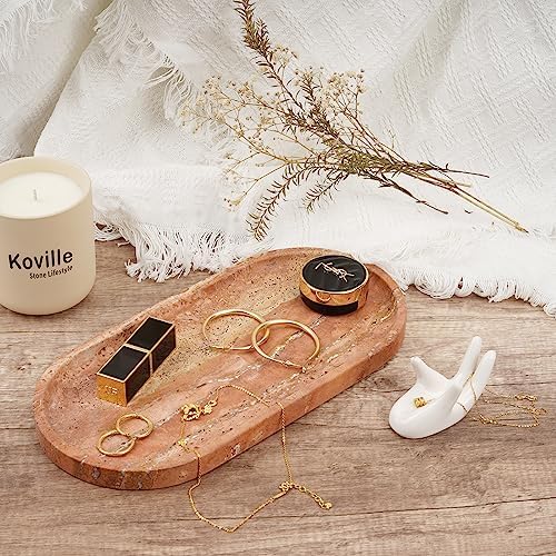 Koville Turkish Natural Travertine Tray, 12"x6" Vanity Decorative Marble Wabi Sabi Decor for Home, Countertop Organizer, Catchall for Perfume, Candles, Jewelry Dish - Image 5