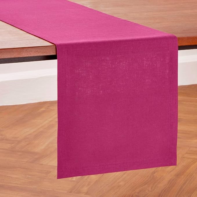 Solino Home Linen Table Runner 60 Inches - 100% Pure Linen Festive Fuchsia Table Runner 14 x 60 Inch Ideal for Dresser and Coffee Tables, Valentines, Spring, Easter - Diana Medium Weight