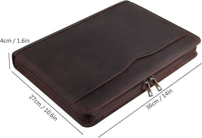 Professional Leather Business Padfolio Portfolio Case, 3 Ring Binder,Zippered Business Document Organizer Tablet Holder Folder Case,with Letter Size Notepad (Dark Brown Upgraded Version)