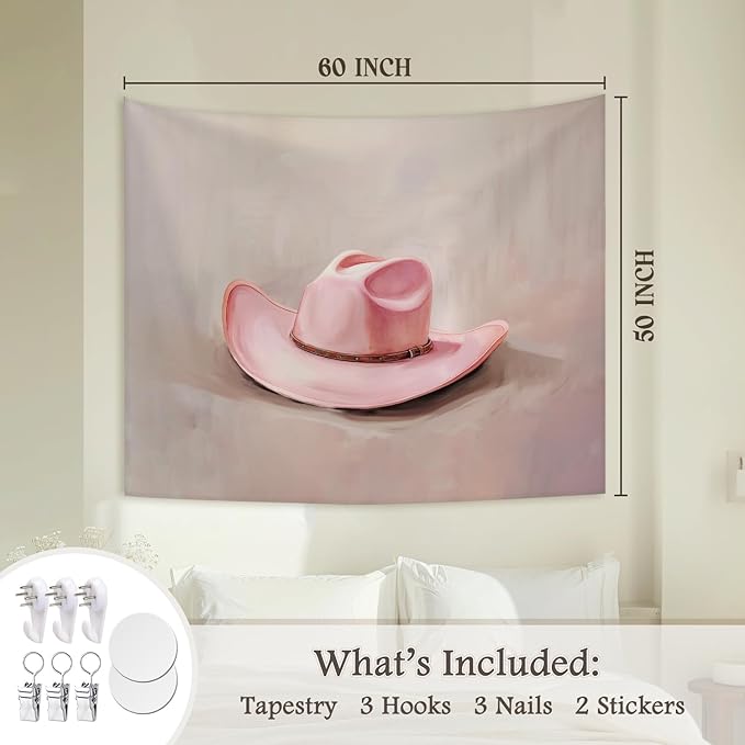 STHTTSW Pink Cowgirl Tapestry, Coastal Cowgirl Tapestries Wall Blanket, Preppy Light Pink Western Wall Hanging Decor for Teen Girl Women College Dorm Apartment Bedroom, 50x60 Inch