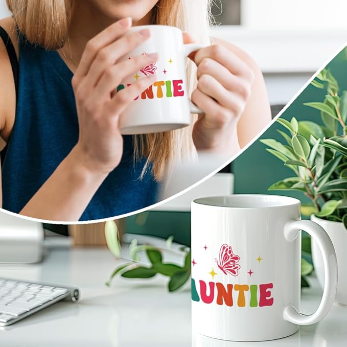 RZHV In My Auntie Era 11 Oz Novelty Mug, Cute Butterfly Family Ceramic Mug, Aunt Gifts From Niece Nephew, Birthday Gifts For Aunt New Aunt To Be Aunt, Mother's Day Gifts for Auntie, Aunt Mug Cup Gifts