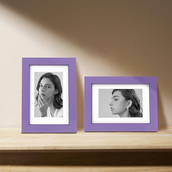 Egofine 4x6 Picture Frames 4PCS Covered by Plexiglass for Picture 3x4.5 and 3.5x5 with Mat or 4x6 whitout Mat Made of Solid Wood for Table Top Display and Wall Mounting Photo Frame, Purple