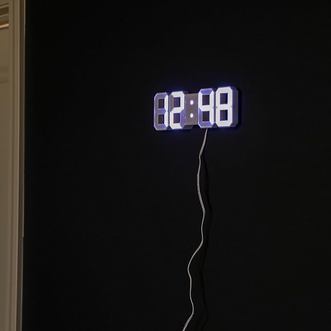 Lily's Home Minimalist LED Clock with 3 Adjustable Brightness Levels and AC/DC Power Adapter - Digital LED Desk Clock | Wall Clock | Alarm Clock - White