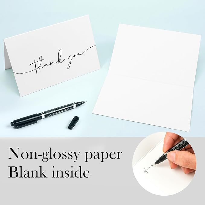 NESCCI 100 PCS Thank You Cards With Envelopes and Stickers，Classy 4x6 Blank Thank You Cards，Thank YouNotes for Wedding, Small Business, Baby & Bridal Shower(White)