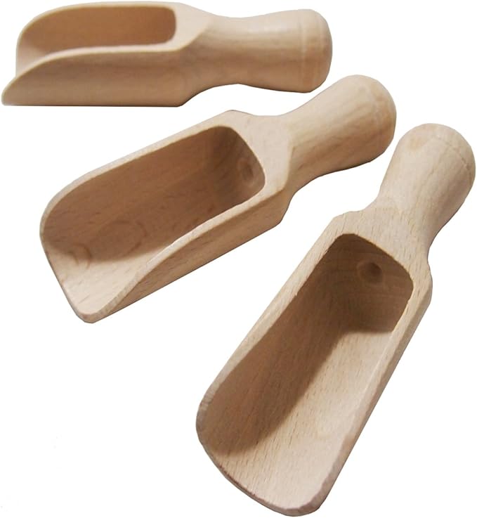3pcs Multipurpose Wooden Scoops - Wood Salt and Spice Scoops - Rustic Bath Salt Scoop - Wooden Seed Scoop - 4" / 10cm Natural Beech Wood