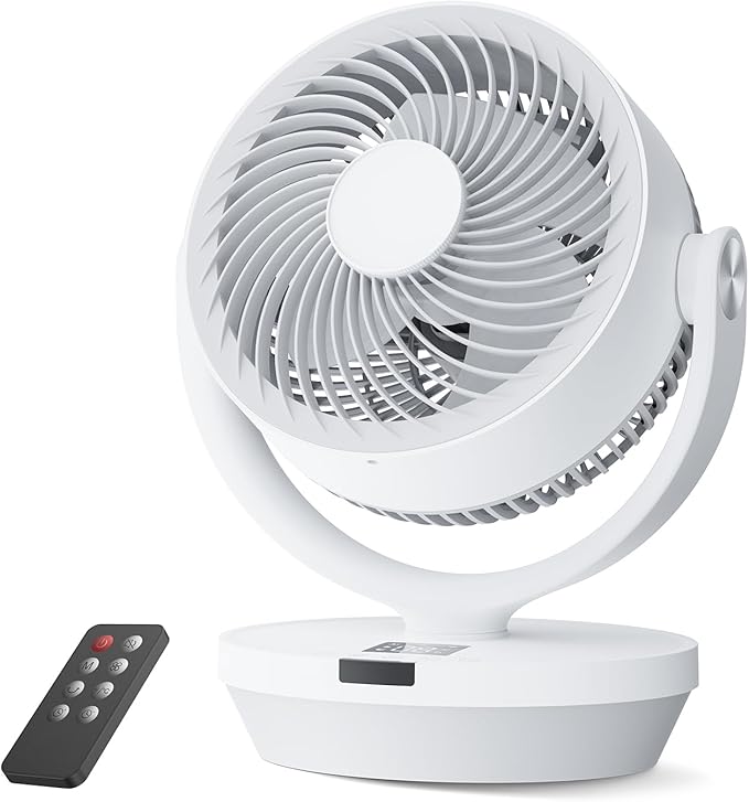 Air Circulator Fan for Bedroom, 13" Table Fan with Remote, 90° Oscillating & 120° Tilt, 60ft Strong Airflow, Quiet 25dB Electric Fan with 4 Speeds, 4 Modes & 12H Timer