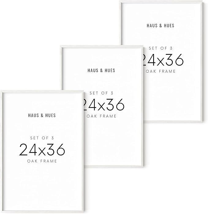 HAUS AND HUES White Oak Wood 24x36 Picture Frames - Set of 3, Large Gallery Frames for Wall Display