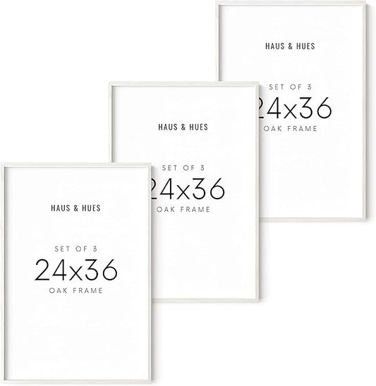 HAUS AND HUES White Oak Wood 24x36 Picture Frames - Set of 3, Large Gallery Frames for Wall Display