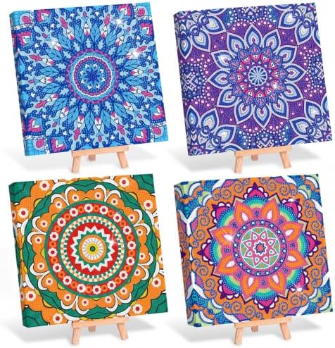 Frienda 4 Pcs Mini Mandala Framed Diamond Painting Kits, 8 x 8 in by Frienda