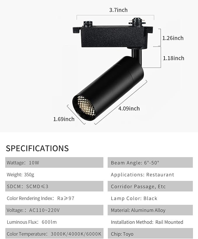 LED Track Lighting Heads Compatible with H Type 3-Wire Rail Ceiling Spotlight for Indoor Cafe Bar Dining Room Restaurant Lighting