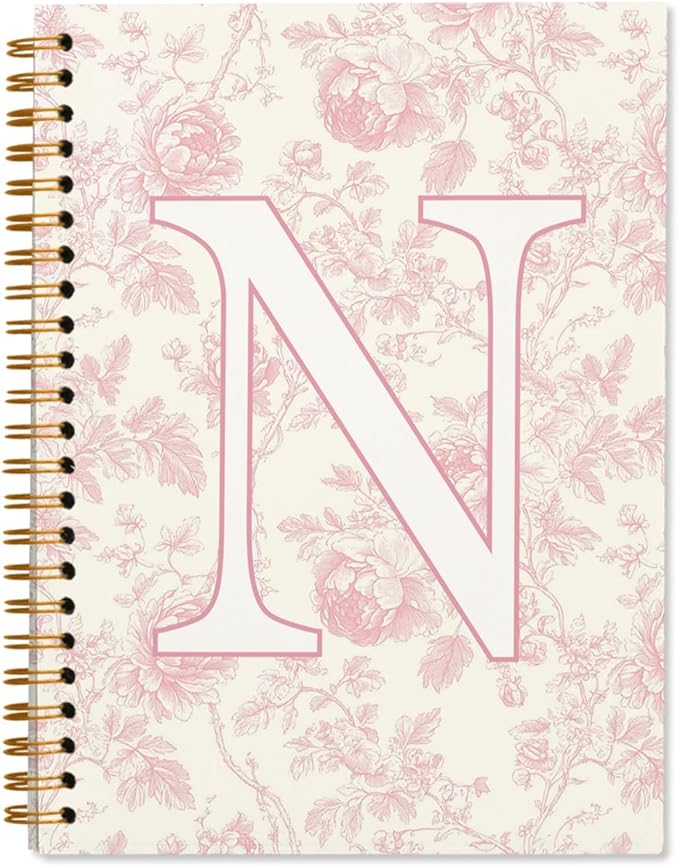 Pink Initial Notebook Embroidered N, Teacher Journal,Aesthetic Notebook, Monogrammed Personalized Stationery Gifts for Women,Preppy School Supplies for Girls 5.5x8.3