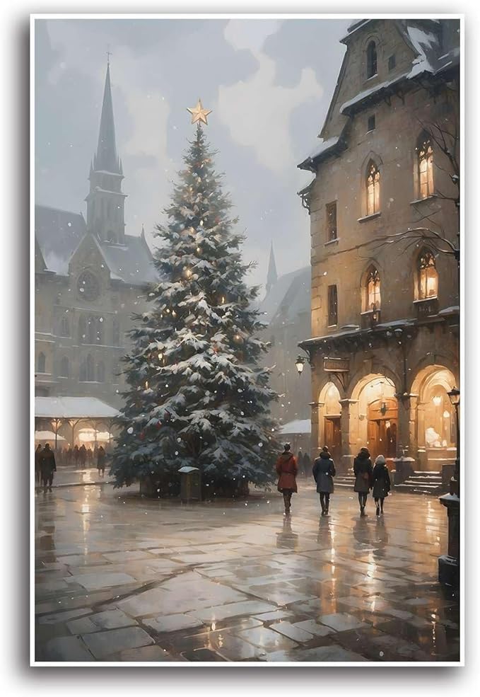 Canvas Wall Art Vintage Christmas Tree Print Moody Winter Wall Art Farmhouse Christmas Decor 28x40in-UnFramed