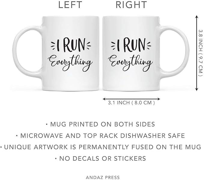 Andaz Press Mother's Day 11oz. Ceramic Coffee Tea Mug Gift for Mom, I Run Everything, 1-Pack
