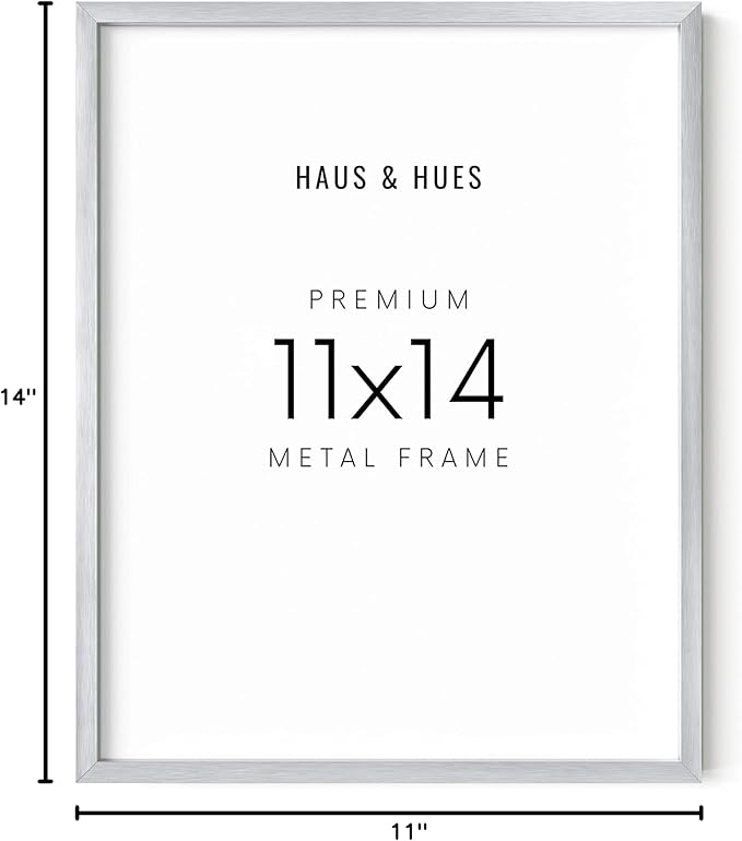 HAUS AND HUES 11x14 Silver Picture Frame - Modern Aluminum Certificate Display, Diploma or Poster Frame - Ready-to-Hang Vertically & Horizontally (11x14 in, Silver)