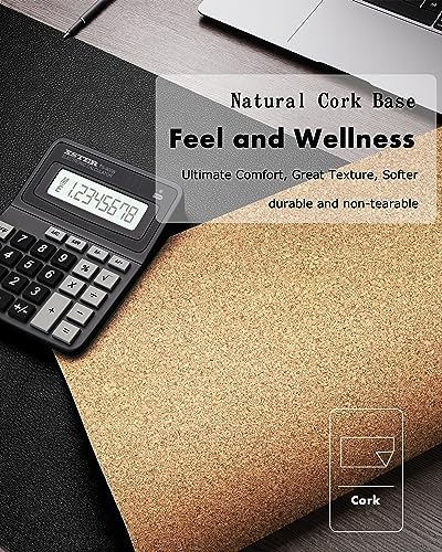 YSAGi Double-Sided Desk Pad, Leather Desk Mat, Eco Cork Desk Pad Protector, Large Mouse Pad for Desk, Waterproof Desk Blotter Pad, Desk Writing Pad for Office Work/Home(23.6"x13.7",Black+Cork) - Image 3