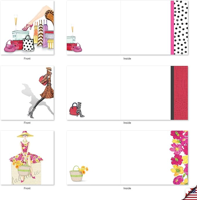 The Best Card Company - 10 Blank Note Cards for Women (4 x 5.12 Inch) - Assorted Fashion Greeting Cards for All Occasions - Write in Style MQ5067OCB-B1x10