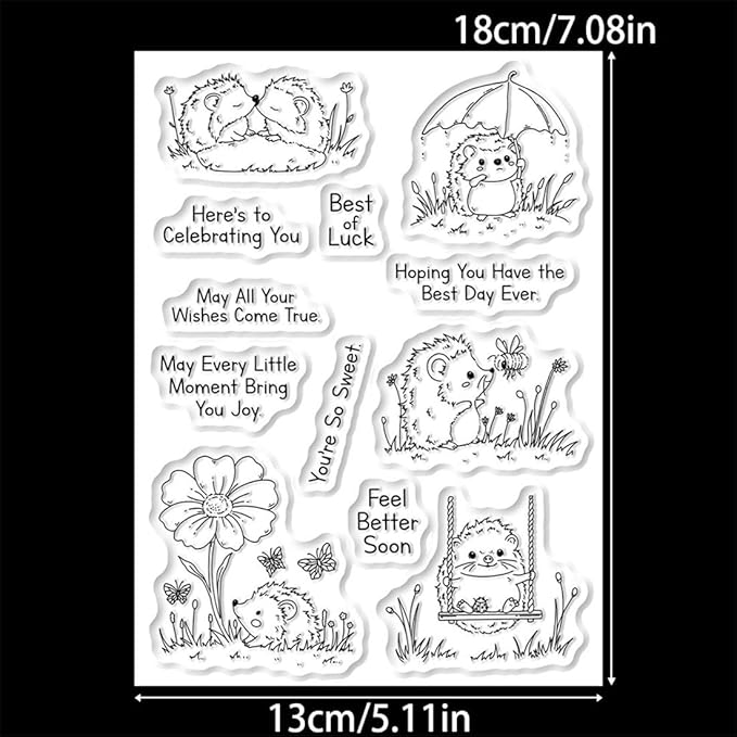 Hedgehog Flowers Plants Stamps and Cutting Dies for Card Making DIY Transparent Silicone Clear Stamp and Metal Die Cuts Sets for Scrapbooking Paper Greeting Cards Decor Seals Craft Supplies