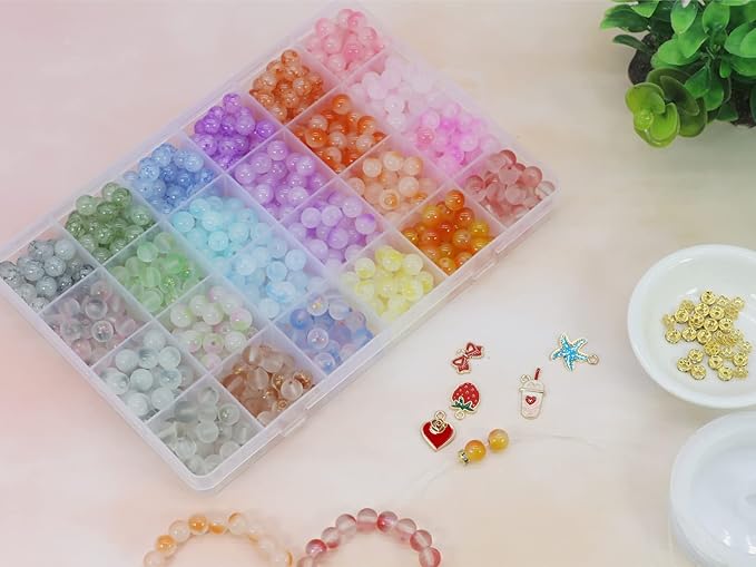 PAMIR TONG 1000PCS 8mm Glass Kit Set Round Beads Bulk,Imitative Jade Beads Kit, Bracelet Space Loose Beads for Jewelry Making Earring, Necklaces, DIY Crafts & Gifts #354