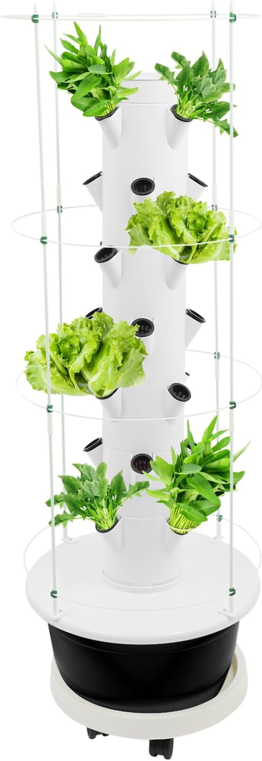 7-Tier 28 Plant Hydroponic Growing Tower, Indoor/Outdoor Vertical Garden System with Climbing Trellis, Garden Hydroponic Growing Kit for Growings Lettuce, Strawberries, Herbs, Vegetables