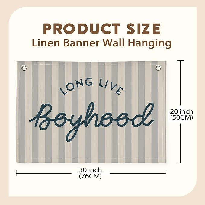 Long Live Boyhood Banner Boy Room Decor, Banner Flag Nursery Playroom Wall Decor for Boys Bedroom Living Room Dorm Toddler Decorations Teen Boy Room Kid Banners Wall Hanging Linen Flag30x20