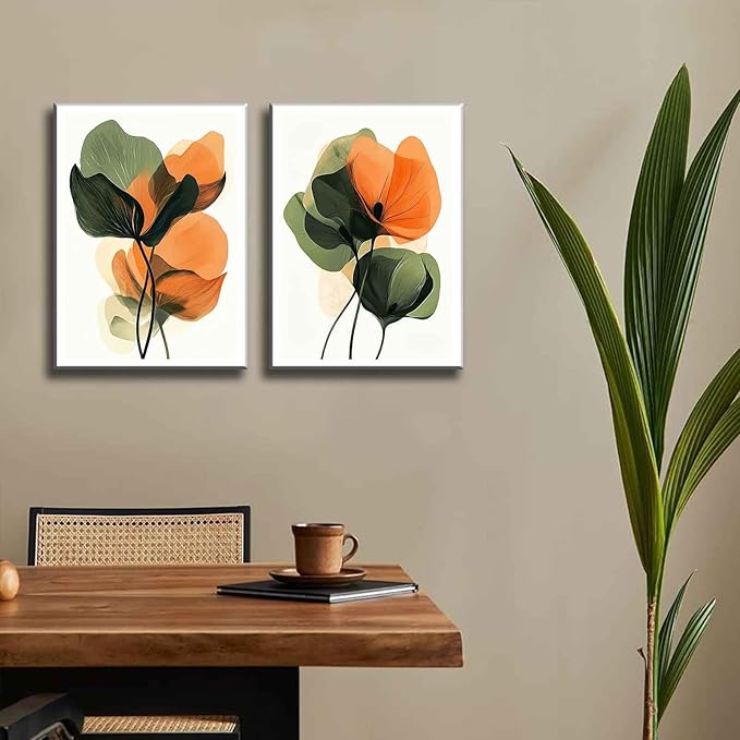 2Pcs Abstract Plants Floral Canvas Wall Art Modern Botanical Flower Painting Decor Pictures Medieval Colorful Boho Posters Prints for Dining Living Kitchen Church Bedroom Decoration