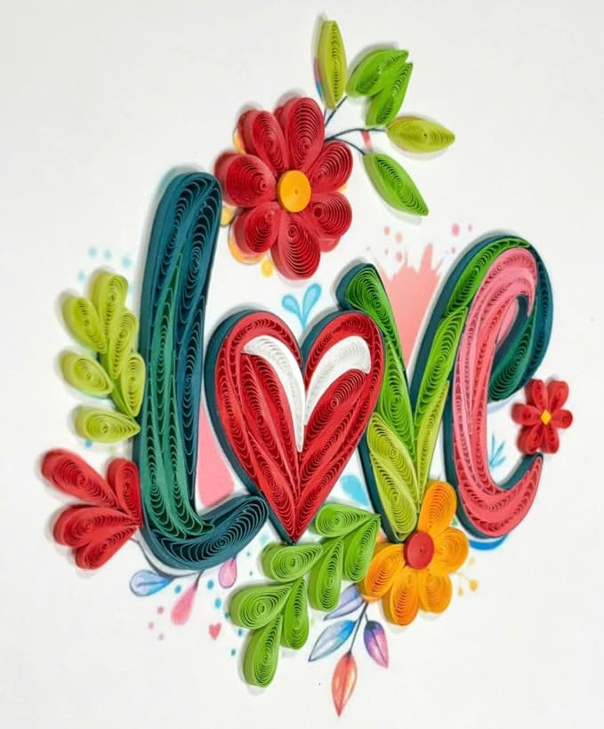 Handmade Quilling Love Greeting Card Unique Floral Art Gift for Her Romantic Anniversary Birthday Valentine Special Occasion Keepsake