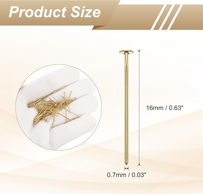 HARFINGTON 100pcs Flat Head Pins 0.63" 16mm Needles Bulk for Earring Pendant Necklace Bracelet Charm Jewelry Making Findings DIY Craft, 18K Gold