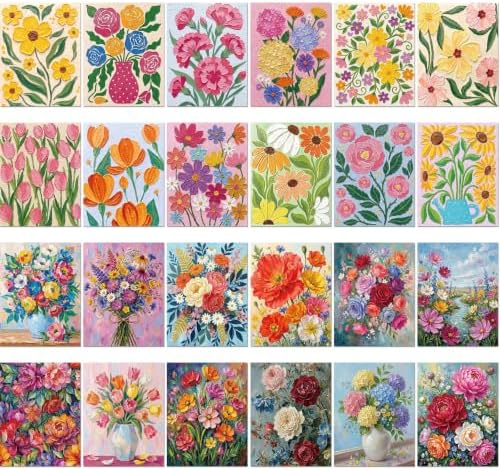 Sherr 24 Pcs Pre Drawn Canvas for Adult, Abstract Flower, 8 x 10 Inch by Sherr