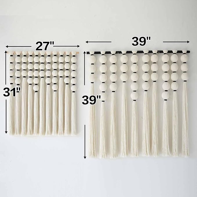 IOWER Macrame Wall Hanging 27" W x 31" L Boho Wall Decor Sphericity Cotton Textile Wall Hanging Art Fiber Yarn Art Handmade Detachable Assembly