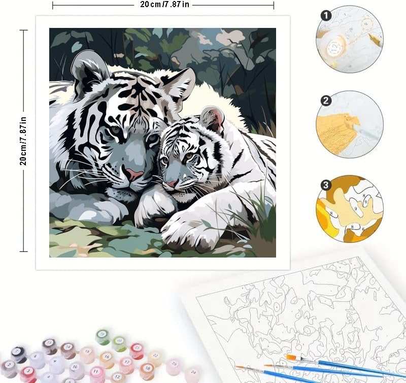 TAOPAOLAB Wildlife Digital Painting Kit for Adults - DIY White Tiger and Cub Oil Painting on Canvas 7.87x7.87 Inch, Framed Acrylic Paint Kit, Good for Beginners, Home Decor or Gift Artwork - Image 2