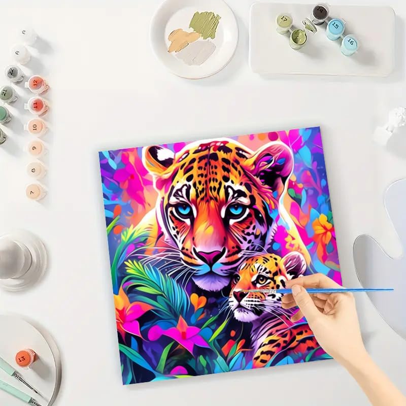 TAOPAOLAB Jaguar and Cub Digital Painting Kit for Adults - DIY Colorful Wildlife Oil Painting on Canvas 7.87x7.87in, Framed Acrylic Paint Kit, Wall Art for Living Room or Office - Image 3