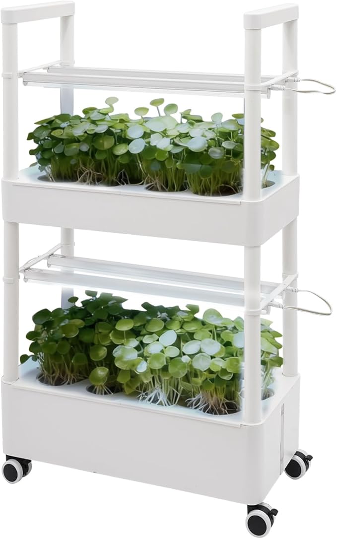 Hydroponics Growing System,28-Hole Indoor Herb Garden Kit with 4 LED Grow Light, 2-Tier Indoor Plant System,Auto Water Circulation & 7.39Gal Water Tanks (No Seed,White, 2Layer-28Pods)