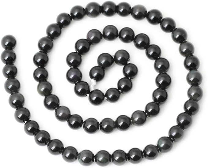 60PCS 6mm Natural Black Obsidian Gemstone Round Loose Beads Crystal Energy Stone Healing Power for DIY Jewelry Making 1 Strand 15"