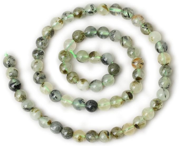 60PCS 6mm Natural Prehnite Gemstone Smooth Surface Round Loose Beads for Jewelry Making 1 String 15 Inches