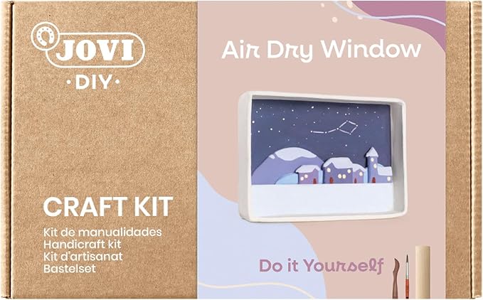 Jovi - DIY Air Dry Kit - Window Gift Pottery Kit for Adults with White Air Dry Clay + Paints, Sculpting Tools, Step-by-Step Guide and Video Tutorial, Starter Set for Beginners (Window)