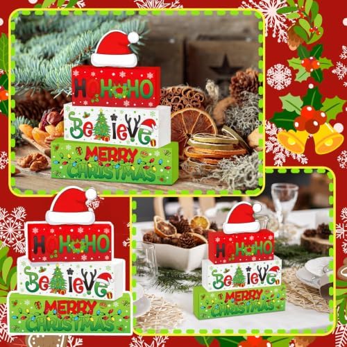 Moucuny 3 Pcs Christmas Wooden Stacking Blocks Farmhouse Table Decor - Image 3