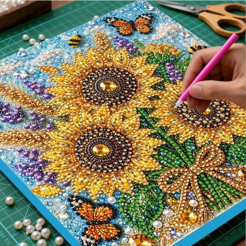 DIY Pearl Painting Kit for Adults, Sunflower Flower Gem Art with Wood Frame, 20x20cm Pearl Diamond Craft, Floral Wall Decor Gift for Women, Beginners Relaxing Hobby Kit - Image 2