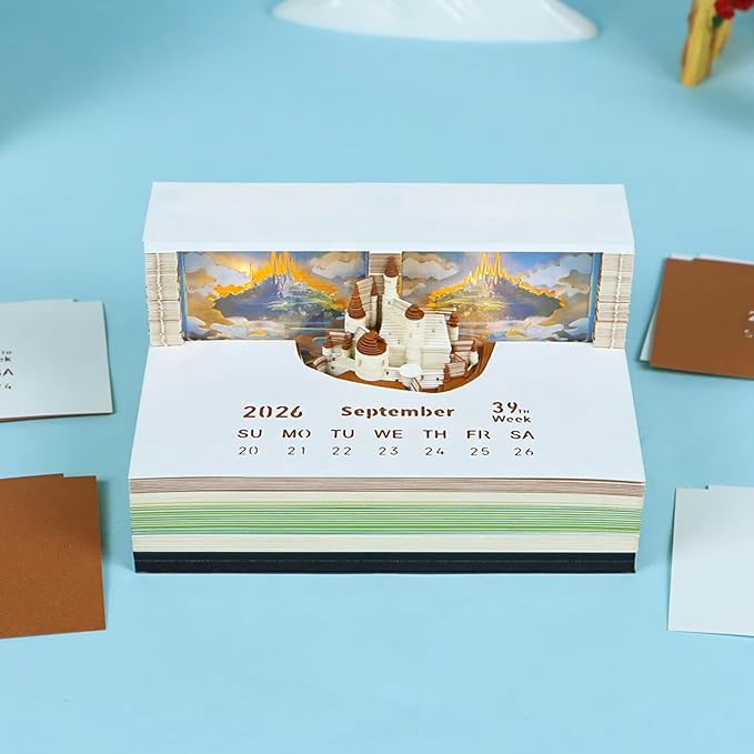 Time Piece Calendar 2026,3D Tree Tear-Away Memo Pad Creative Desk Calendars,3D Notepad Paper Carving Art Sticky Notes,3D Calendar 2026 Suitable for Room and Office Desktop Decoration