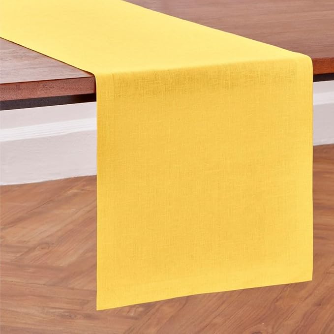 Solino Home Linen Table Runner 120 Inches Long - 100% Pure Linen Marigold Yellow Table Runner 14 x 120 Inch for Spring, Easter - Diana Medium Weight