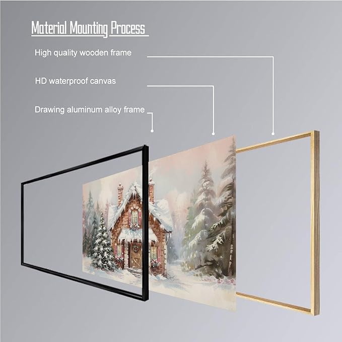 Snowy Cabin Wall Art Christmas Landscape Print Watercolor House Poster Festive Holiday Canvas Print Rustic Winter Scene Wall Decor Indoor Decor for Living Room Bedroom Kitchen Framed Ready to Hang