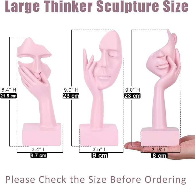 oliruim 3 Pcs Thinker Large Statue Set - Pink Art Abstract Home Accent Figurines for Living Room, Bedroom, Shelves, Office Desktop, Coffee Table Decor, Gift for Women (3 Pcs Pink, 9")