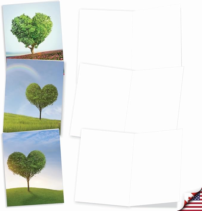 The Best Card Company - 20 Cute Boxed Cards (4 x 5.12 Inch) - Assorted Blank Set (10 Designs, 2 Each) - Heart Trees AM8994OCB-B2x10