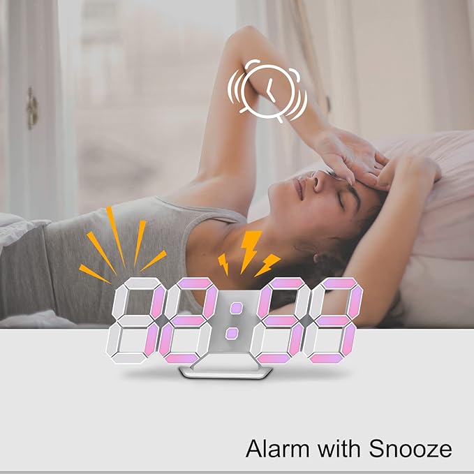 Deeyaple Led Digital Alarm Clock 3D Small Wall Clock Snooze Dimmable Time Memory 12/24 Date Temperature Remote Control Night Light Office Kitchen Living Room Bedroom (9.7 Inch, Multicolor)