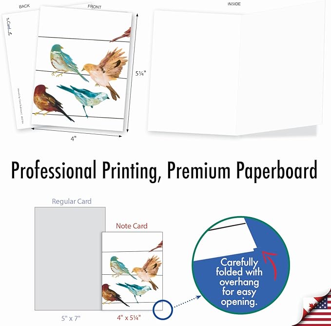 The Best Card Company - 10 Bird Note Cards Blank (4 x 5.12 Inch) - All Occasion Cards with Envelopes, Boxed Set - High Wire Birds M3318