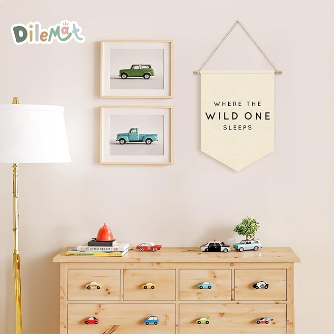 Bedroom Decor Where The Wild One Sleeps Linen Pennant Banner，Adventure Nursery Wall Hanging Flag Banner for Nursery Kids Room Playroom Camper Decor