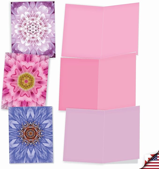 The Best Card Company - 10 Assorted Flower Cards Blank (4 x 5.12 Inch) - All Occasion Floral Greetings Boxed - Bloomoscopic M6033