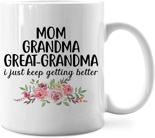 IWXYI Great Grandma Coffee Mug - Great Grandma Gifts for Birthday Mothers Day, 11oz Floral Mother‘s Day Coffee Mug Ceramic, Mothers Day Gifts