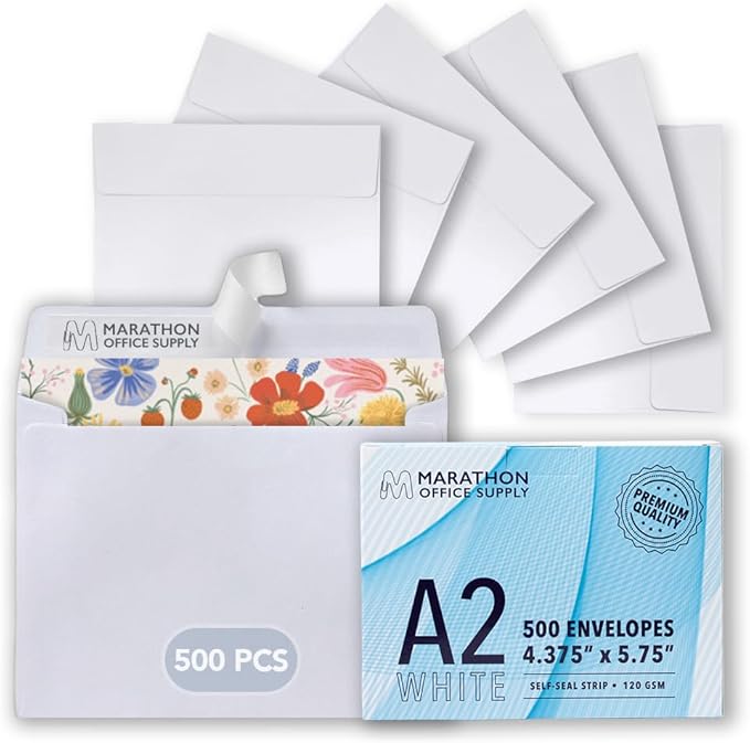 MOS A2 White Envelopes 4.4 x 5.75 Inch 500 Pack — Self-Seal Heavyweight Invitation Envelopes for Greeting Cards, RSVP, Card Making, Wedding Invitations, Business Mailings